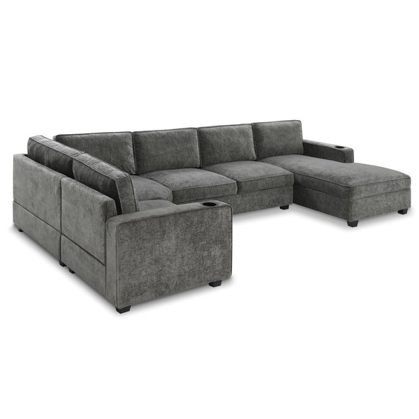 English Elm [video]119" U-shaped Chenille Sectional with Chaise Deep Seats Cup Holders Living Room Gray N723S2197E