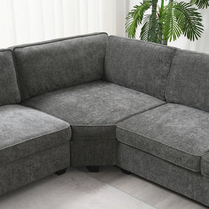 English Elm [video]119" U-shaped Chenille Sectional with Chaise Deep Seats Cup Holders Living Room Gray N723S2197E