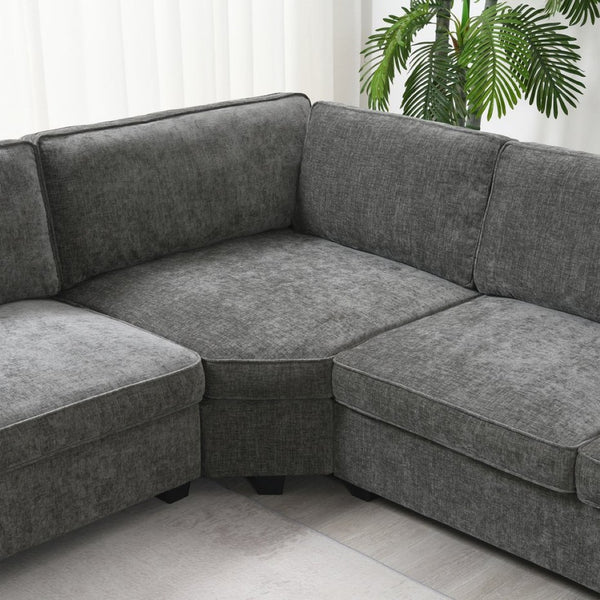 English Elm [video]119" U-shaped Chenille Sectional with Chaise Deep Seats Cup Holders Living Room Gray N723S2197E