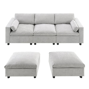 English Elm [new Sku of N723s8723c] Plush Chenille U Shaped Sectional with Ottoman Storage Pockets Modern Living Medium Grey N723S2865C