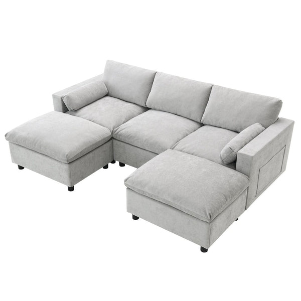 English Elm [new Sku of N723s8723c] Plush Chenille U Shaped Sectional with Ottoman Storage Pockets Modern Living Medium Grey N723S2865C