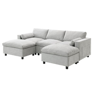 English Elm [new Sku of N723s8723c] Plush Chenille U Shaped Sectional with Ottoman Storage Pockets Modern Living Medium Grey N723S2865C