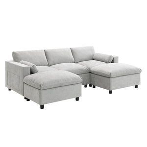 English Elm [new Sku of N723s8723c] Plush Chenille U Shaped Sectional with Ottoman Storage Pockets Modern Living Medium Grey N723S2865C