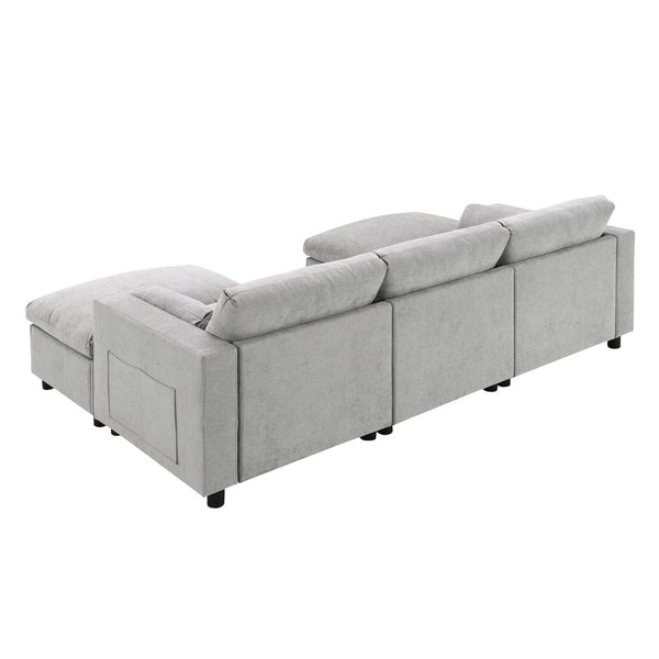 English Elm [new Sku of N723s8723c] Plush Chenille U Shaped Sectional with Ottoman Storage Pockets Modern Living Medium Grey N723S2865C