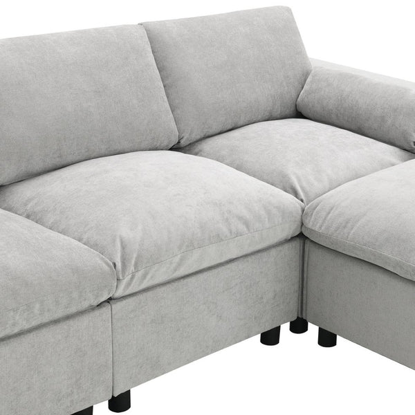 English Elm [new Sku of N723s8723c] Plush Chenille U Shaped Sectional with Ottoman Storage Pockets Modern Living Medium Grey N723S2865C