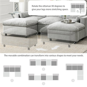 English Elm [new Sku of N723s8723c] Plush Chenille U Shaped Sectional with Ottoman Storage Pockets Modern Living Medium Grey N723S2865C