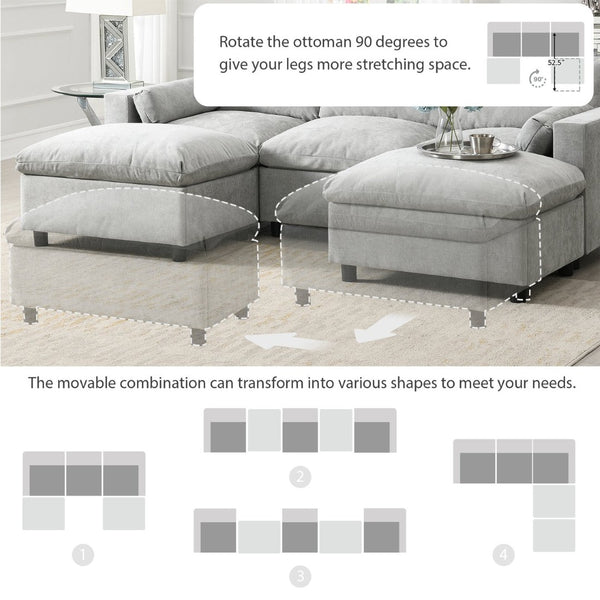 English Elm [new Sku of N723s8723c] Plush Chenille U Shaped Sectional with Ottoman Storage Pockets Modern Living Medium Grey N723S2865C