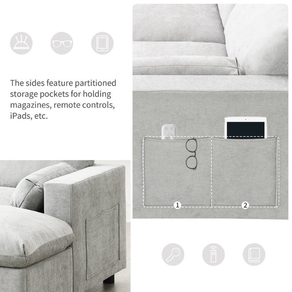 English Elm [new Sku of N723s8723c] Plush Chenille U Shaped Sectional with Ottoman Storage Pockets Modern Living Medium Grey N723S2865C