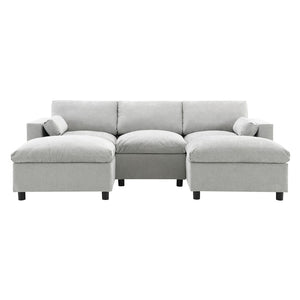 English Elm [new Sku of N723s8723c] Plush Chenille U Shaped Sectional with Ottoman Storage Pockets Modern Living Medium Grey N723S2865C