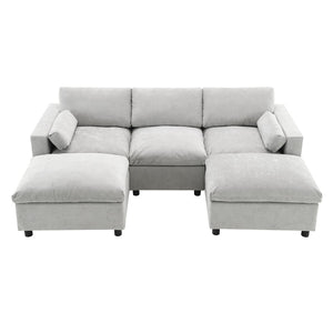 English Elm [new Sku of N723s8723c] Plush Chenille U Shaped Sectional with Ottoman Storage Pockets Modern Living Medium Grey N723S2865C