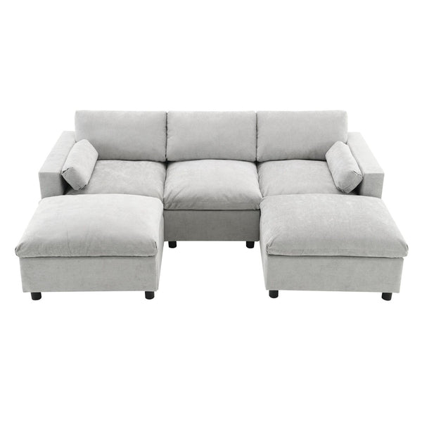 English Elm [new Sku of N723s8723c] Plush Chenille U Shaped Sectional with Ottoman Storage Pockets Modern Living Medium Grey N723S2865C