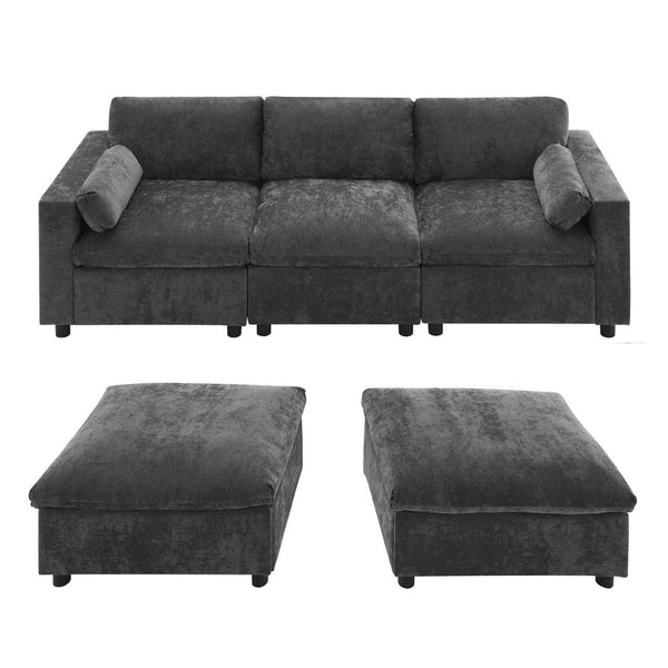 English Elm [new Sku of N723s8723c] Plush Chenille U Shaped Sectional with Ottoman Storage Pockets Modern Living Dark Gray N723S2865E