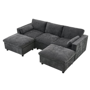 English Elm [new Sku of N723s8723c] Plush Chenille U Shaped Sectional with Ottoman Storage Pockets Modern Living Dark Gray N723S2865E