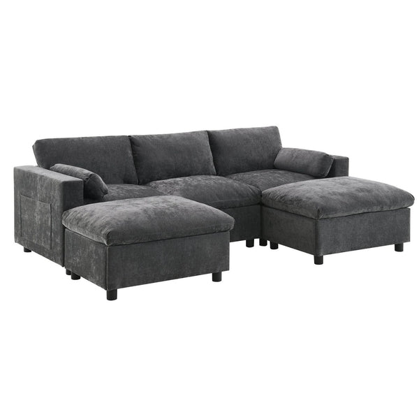 English Elm [new Sku of N723s8723c] Plush Chenille U Shaped Sectional with Ottoman Storage Pockets Modern Living Dark Gray N723S2865E