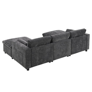 English Elm [new Sku of N723s8723c] Plush Chenille U Shaped Sectional with Ottoman Storage Pockets Modern Living Dark Gray N723S2865E