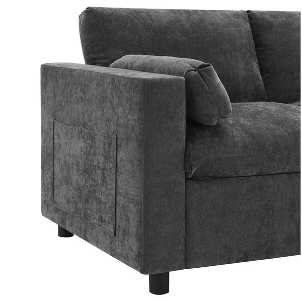 English Elm [new Sku of N723s8723c] Plush Chenille U Shaped Sectional with Ottoman Storage Pockets Modern Living Dark Gray N723S2865E