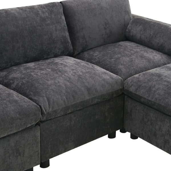 English Elm [new Sku of N723s8723c] Plush Chenille U Shaped Sectional with Ottoman Storage Pockets Modern Living Dark Gray N723S2865E
