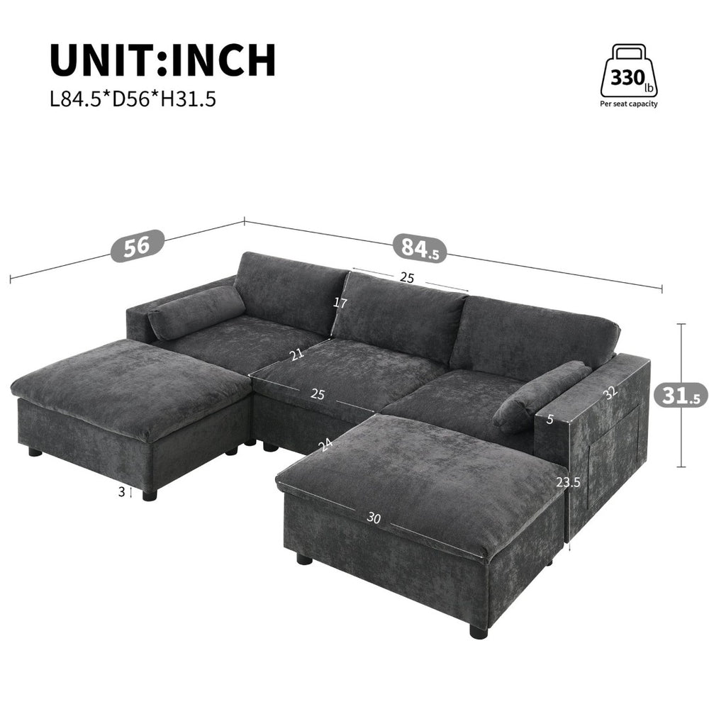 English Elm [new Sku of N723s8723c] Plush Chenille U Shaped Sectional with Ottoman Storage Pockets Modern Living Dark Gray N723S2865E
