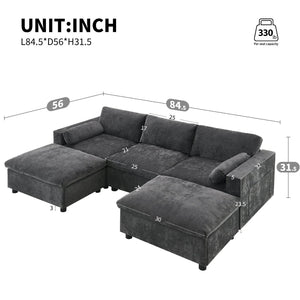 English Elm [new Sku of N723s8723c] Plush Chenille U Shaped Sectional with Ottoman Storage Pockets Modern Living Dark Gray N723S2865E
