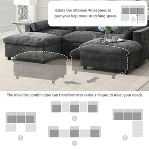 English Elm [new Sku of N723s8723c] Plush Chenille U Shaped Sectional with Ottoman Storage Pockets Modern Living Dark Gray N723S2865E