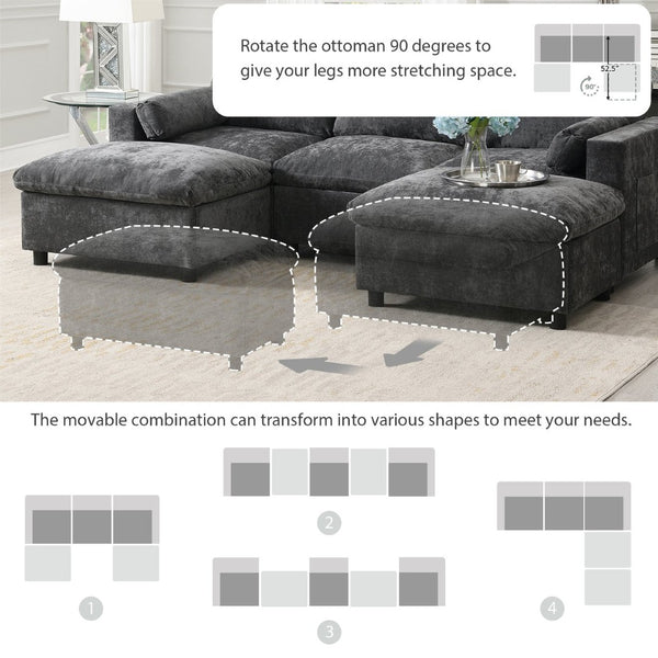 English Elm [new Sku of N723s8723c] Plush Chenille U Shaped Sectional with Ottoman Storage Pockets Modern Living Dark Gray N723S2865E