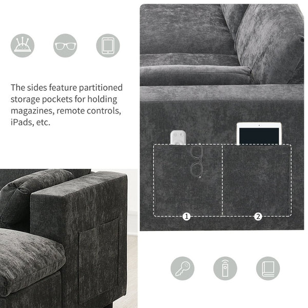 English Elm [new Sku of N723s8723c] Plush Chenille U Shaped Sectional with Ottoman Storage Pockets Modern Living Dark Gray N723S2865E