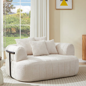 English Elm 64" Oversized Boucle Boneless Chaise Sculptural Cloud Seat Lounge Chair for Bedroom Beige N723S3642A