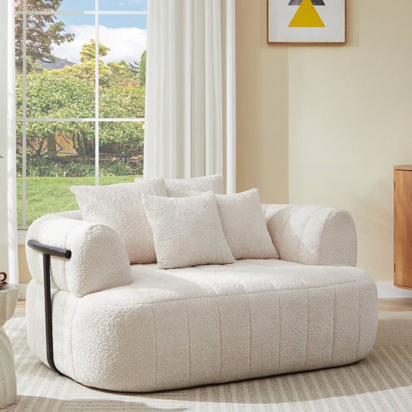 English Elm 64" Oversized Boucle Boneless Chaise Sculptural Cloud Seat Lounge Chair for Bedroom Beige N723S3642A