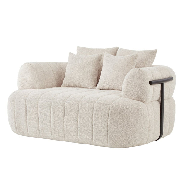 English Elm 64" Oversized Boucle Boneless Chaise Sculptural Cloud Seat Lounge Chair for Bedroom Beige N723S3642A