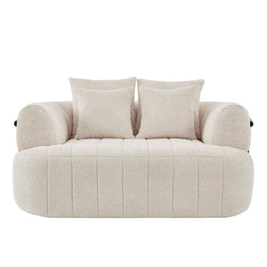 English Elm 64" Oversized Boucle Boneless Chaise Sculptural Cloud Seat Lounge Chair for Bedroom Beige N723S3642A