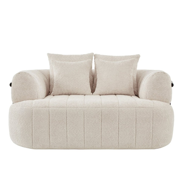 English Elm 64" Oversized Boucle Boneless Chaise Sculptural Cloud Seat Lounge Chair for Bedroom Beige N723S3642A