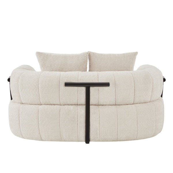 English Elm 64" Oversized Boucle Boneless Chaise Sculptural Cloud Seat Lounge Chair for Bedroom Beige N723S3642A