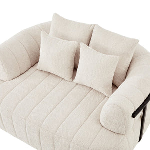 English Elm 64" Oversized Boucle Boneless Chaise Sculptural Cloud Seat Lounge Chair for Bedroom Beige N723S3642A