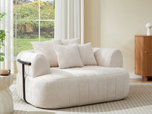 English Elm 64" Oversized Boucle Boneless Chaise Sculptural Cloud Seat Lounge Chair for Bedroom Beige N723S3642A