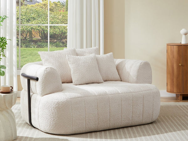 English Elm 64" Oversized Boucle Boneless Chaise Sculptural Cloud Seat Lounge Chair for Bedroom Beige N723S3642A