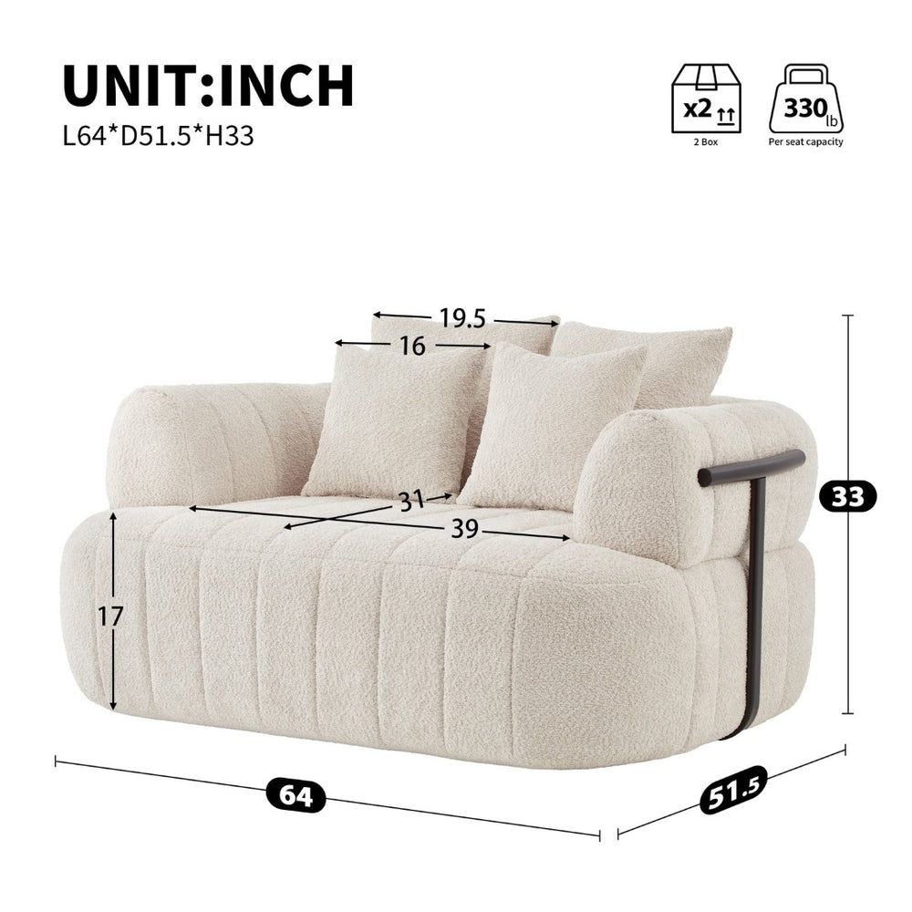 English Elm 64" Oversized Boucle Boneless Chaise Sculptural Cloud Seat Lounge Chair for Bedroom Beige N723S3642A