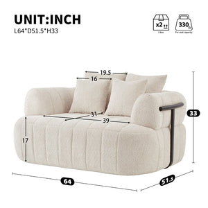 English Elm 64" Oversized Boucle Boneless Chaise Sculptural Cloud Seat Lounge Chair for Bedroom Beige N723S3642A