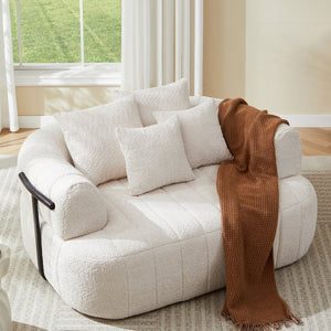 English Elm 64" Oversized Boucle Boneless Chaise Sculptural Cloud Seat Lounge Chair for Bedroom Beige N723S3642A