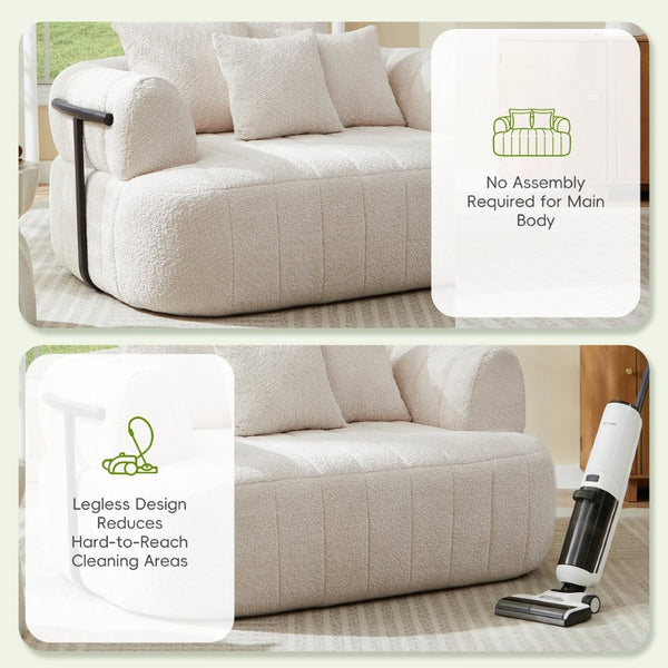 English Elm 64" Oversized Boucle Boneless Chaise Sculptural Cloud Seat Lounge Chair for Bedroom Beige N723S3642A