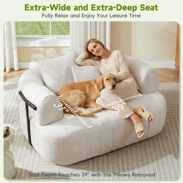English Elm 64" Oversized Boucle Boneless Chaise Sculptural Cloud Seat Lounge Chair for Bedroom Beige N723S3642A