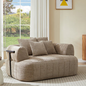 English Elm 64" Oversized Boucle Boneless Chaise Sculptural Cloud Seat Lounge Chair for Bedroom Khaki N723S3642D
