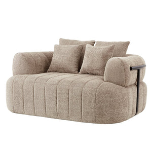 English Elm 64" Oversized Boucle Boneless Chaise Sculptural Cloud Seat Lounge Chair for Bedroom Khaki N723S3642D