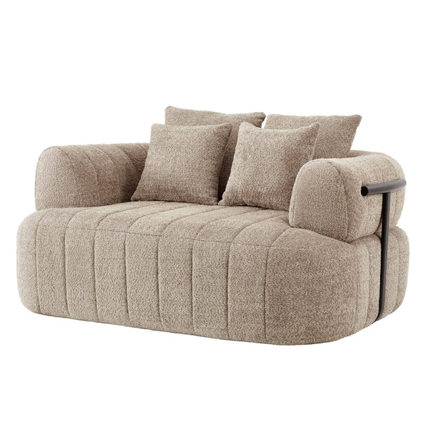 English Elm 64" Oversized Boucle Boneless Chaise Sculptural Cloud Seat Lounge Chair for Bedroom Khaki N723S3642D