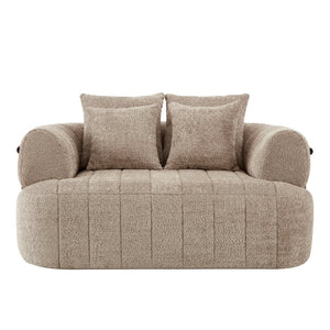 English Elm 64" Oversized Boucle Boneless Chaise Sculptural Cloud Seat Lounge Chair for Bedroom Khaki N723S3642D