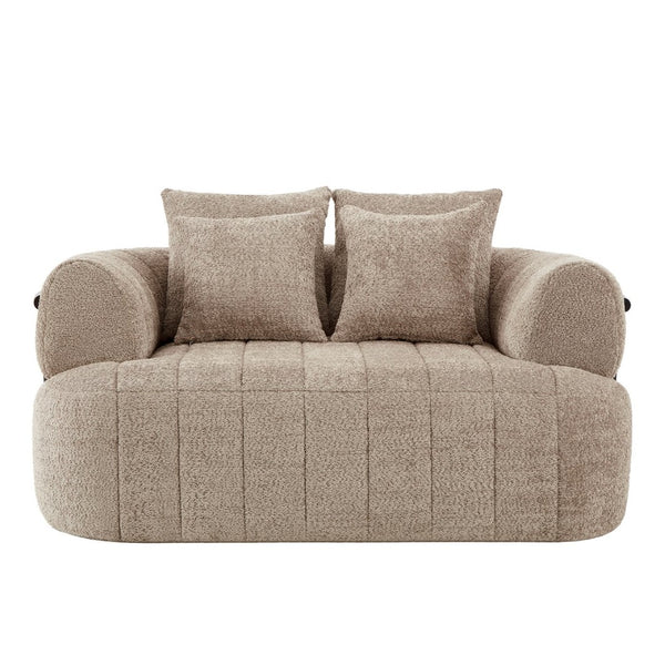 English Elm 64" Oversized Boucle Boneless Chaise Sculptural Cloud Seat Lounge Chair for Bedroom Khaki N723S3642D