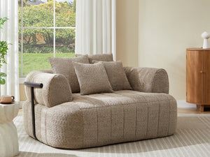 English Elm 64" Oversized Boucle Boneless Chaise Sculptural Cloud Seat Lounge Chair for Bedroom Khaki N723S3642D