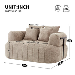 English Elm 64" Oversized Boucle Boneless Chaise Sculptural Cloud Seat Lounge Chair for Bedroom Khaki N723S3642D