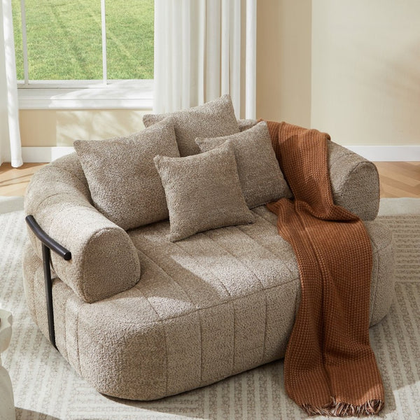 English Elm 64" Oversized Boucle Boneless Chaise Sculptural Cloud Seat Lounge Chair for Bedroom Khaki N723S3642D