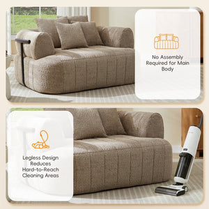 English Elm 64" Oversized Boucle Boneless Chaise Sculptural Cloud Seat Lounge Chair for Bedroom Khaki N723S3642D