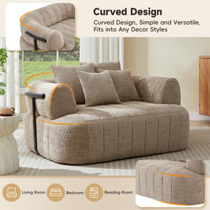 English Elm 64" Oversized Boucle Boneless Chaise Sculptural Cloud Seat Lounge Chair for Bedroom Khaki N723S3642D